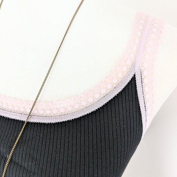 Victoria's Secret Early 2010s Y2K Black Ribbed Pink Lace Trim Tank Top Size S - Picture 4 of 6